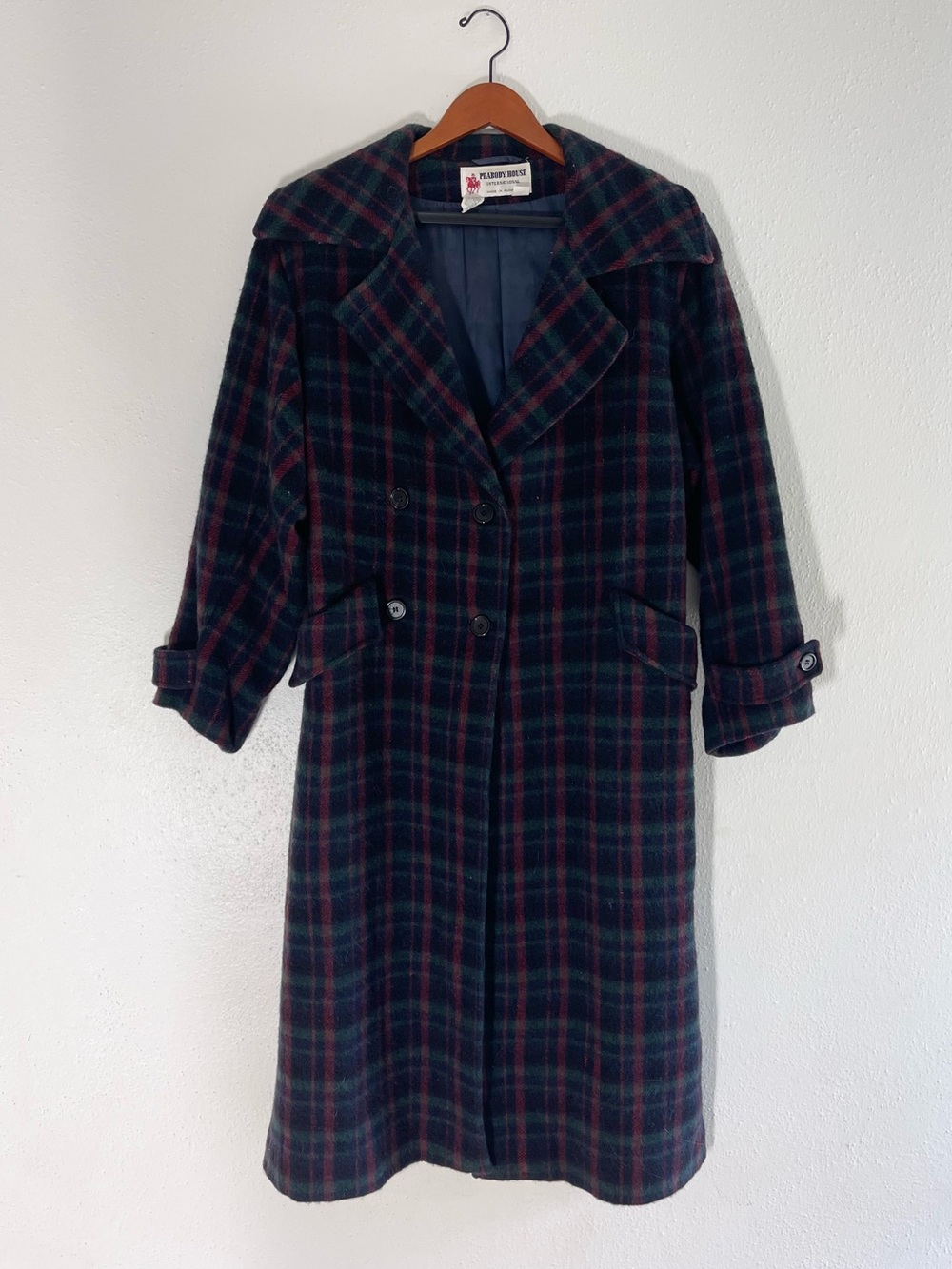 Vintage 80s Plaid Wool Blend Trench Coat